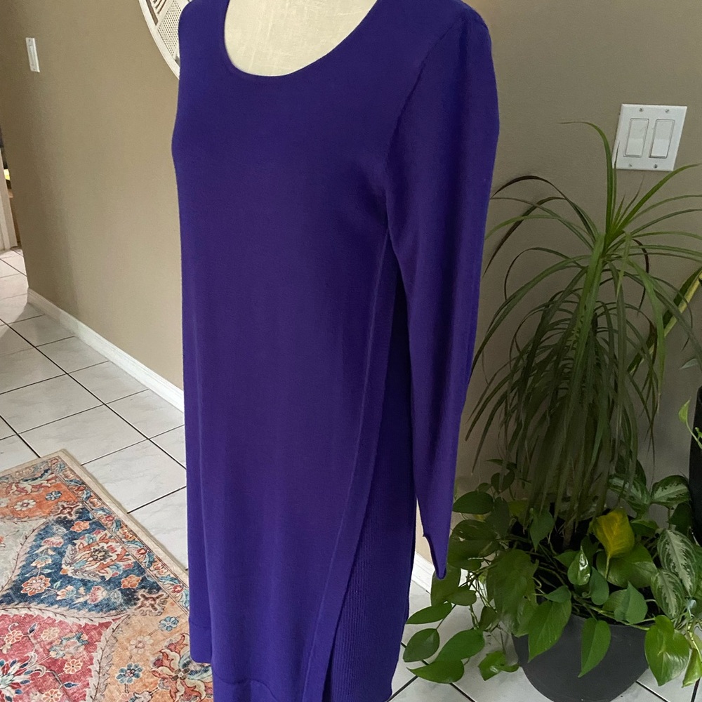 LKNW Eileen Fisher Dress Merino Wool Long Sleeve Knit Medium Scoop Royal Purple